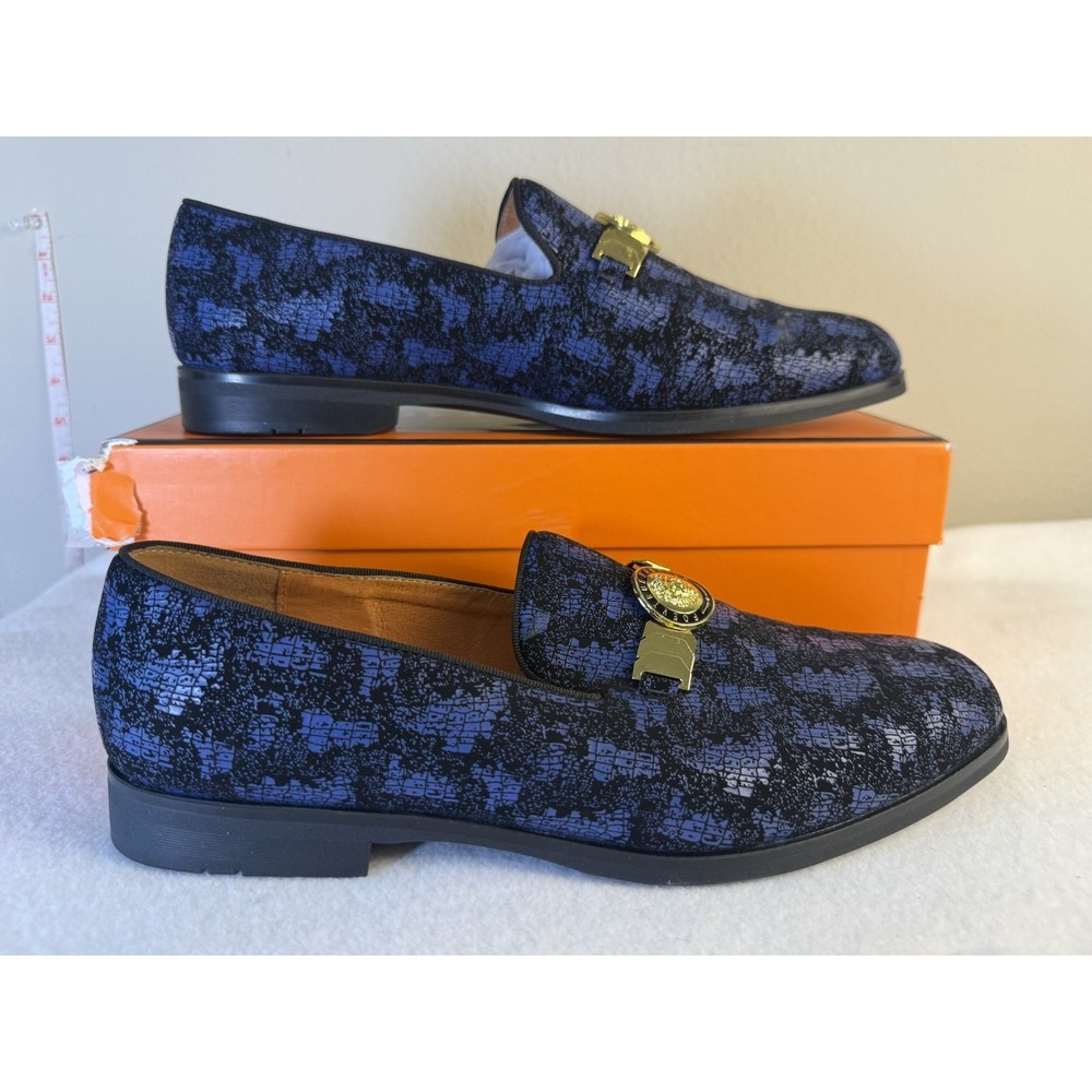 FOEVTRUE Men's Slip On Dress Loafers 10.5 Black Blue Gold Medallion Buckle Forma - Picture 9 of 9